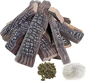 Ceramic Logs for Gas Fireplace, 10 Pack Vented Faux Logs for Outdoor Indoor Fire Pit, Decorative Gas Inserts, Realistic Heat-Resistant Wood Gas Logs