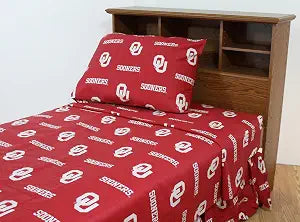 College Covers Everything Comfy Oklahoma Sooners Twin Sized 3 Piece Sheet Set, Team Color Background, 1 Flat Sheet, 1 Fitted Sheet, 1 Pillowcase