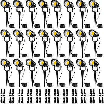SUNVIE 24 Pack Low Voltage Landscape Lights LED 12W Landscape Lighting with connectors AC/DC 12V-24V Outdoor Spotlight IP65 Waterproof Tree Flag Lights Warm White Spotlights for Yard Garden Pathway