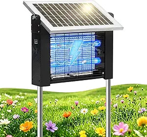 LANGY 10W Solar Bug Zapper Outdoor, 4500V Mosquito Zapper Outdoor Solar Waterproof Fly Zapper w 365nm Light, 5Ah Battery, 16.4ft Cord & Brush, Rechargeable Wireless Fly Insect Zapper Mosquitos Trap