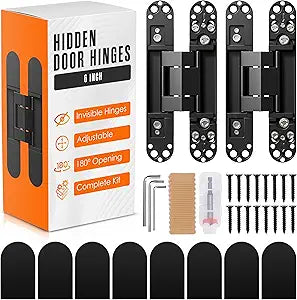 Houseables Hidden Door Hinge, Hidden Hinges, Concealed, Secret, Invisible, For Concealed Door, Interior, Bookcase, Bookshelf, Cabinet, Adjustable, Heavy Duty, Hardware Included, 180 Degree, 6, 2 Pack