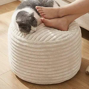 Stuffed Pouf Ottoman,Round Corduroy Ottoman Foot Rest,Soft Foot Stool with Shredded Foam Filling,Supportive Pouf with Removable Washable Cover,Easy to Move for Living Room Bedroom 20"x15" 12lb