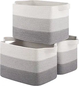 OIASKET Storage Basket for Organizing, Woven Baskets for Storage, Rectangle Decorative Baskets for Shleves, Closet, Toys, Books, Nursery Organizer Bins - Pack of 3 (Gradient Gray, 15.75"x11.8"x9.85")