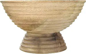 Creative Co-Op Ridged Mango Wood Footed Bowl, Brown