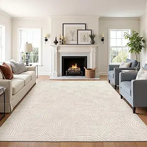 Pauwer Washable Area Rugs for Living Room 6x9, Modern Ultra Soft Fluffy Rugs for Bedroom, Non Slip Boho Indoor Mat Floor Carpet Cover for Kids Room Dining Room Kitchen Office, Beige
