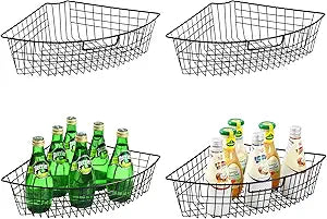 Leeden Lazy Susan Wire Storage Organizer Basket with Handle-Metal Cabinet Storage Bins -Kitchen Cabinet Organizer-1/4 Wedge Can Organizer Black (for 24" Lazy Susan, 4 Pack)