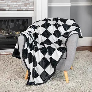 Outrageously Soft Oversized Checkered Throw Blanket 50 x 70 Inches Cozy Plush Polyester Blanket for Couch Sofa or Bed Checkered Pattern for Home Decor & Travel, Gift for Women - Ebony Black