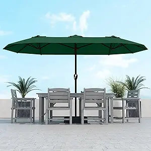 Kingdura 15ft Large Patio Umbrella with Base Included, Double-Sided Rectangle Outdoor Table Umbrella with 12 Reinforced Ribs, Crank Lift for Market Pool Deck Backyard, Dark green
