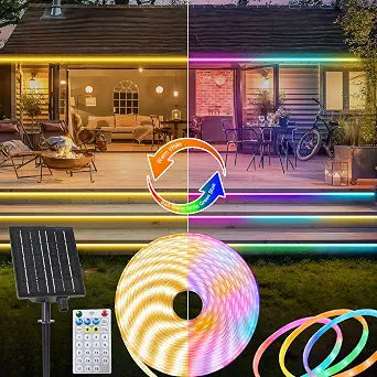 Dual Color 32.8ft Solar LED Strip Lights Outdoor Waterproof with Remote