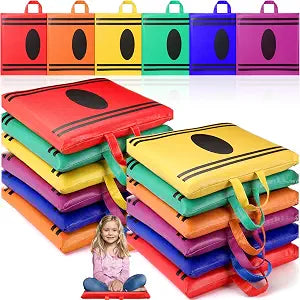 Beeveer 12 Pcs 12'' Crayon Floor Cushions with Handle for Kids Classroom Flexible Seating Colorful Floor Pillow Waterproof Cushions Seating for Toddlers Daycare Nursery Preschool School Home(Square)