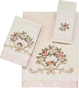 Avanti Linens - 3pc Towel Set, Soft & Absorbent Cotton Towels (Rosefan Collection)
