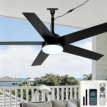 48" Waterproof Outdoor Ceiling Fan with Light IP65 Wet Rated Gazebo Fan Outdoor Hanging Plug in Ceiling Fan for Patios Porch Indoor Outdoor, APP Remote Control 3CCT LED Reversible 6 Speeds