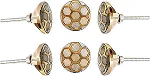 Perilla Home Set of 6 Knobs for Cabinet & Drawers Mother of Pearl Brass Knobs Decorative Vintage Knobs for Home Kitchen Cabinet Hardware Cupboard Door Dresser Wardrobe & Drawer Pulls (Design-3)