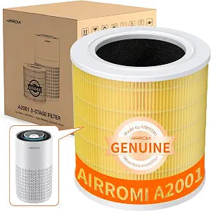AIRROMI A2001 HEPA Air Purifier Replacement: Original 3-in-1 Filter, Removes 99.97% of 0.3 Micron Particles, Yellow Activated Carbon Filter - Pets & Allergen Specific 1 Pack