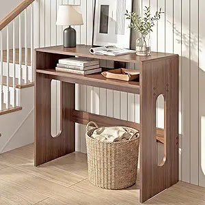 Narrow Console Table for Entryway, 2 Tier Sofa Table Behind Couch, 39.37" Small TV Stand with Storage Shelves Modern Accent Walnut Entryway Table for Living Room, Hallway, Entrance, Foyer