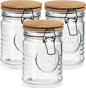kitchentoolz Glass Storage Jars with Airtight Lids - Set of 3 Mason Storage Containers for Cereal, Coffee & Rice - 23 Ounce Pantry Organizing Canister Set