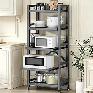 Kitchen Shelf Bakers Rack 5 Tiers Metal Kitchen Microwave Stand with Storage Cabinet Kitchen Shelves Kitchen Rack for Spices,Pots,Kitchen Rack for Kitchen, Entryway, Living Room