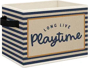 Long Live Playtime Kids Foldable Storage Bins Box with Handles, Retro Blue Striped Collapsible Toys Books Clothes Organizer Basket for Kids Boy Nursery Room Playroom Bedroom Bathroom