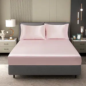 3 Pieces Satin Queen Fitted Sheet & Pillowcase Set, Luxury Silky Soft Satin Bed Sheets with 1 Deep Pocket Fitted Sheet - 16" Deep Pocket Sheets, 2 Pillowcases, Blush Pink