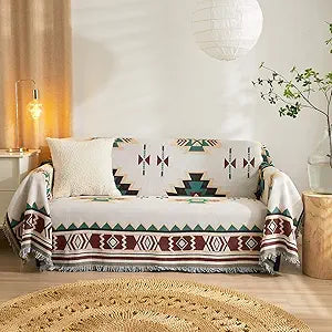 ROOMLIFE Aztec Boho Couch Cover Blanket Sofa Covers for Loveseat 2 Cushion Couches, Pet-Friendly Washable Anti-Slip Sofa Slipcovers Furniture Protector with Tassels,Farmhouse Home Decor 71'' X118''