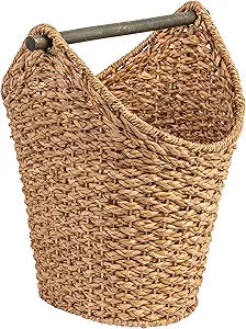 Creative Co-Op Bankuan Braided Oval Toilet Paper Basket with Wood Bar
