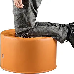 Large 22" Sturdy Sitting Pouf Ottoman Wipe-Clean Leather Boho Geometric Design for Kids Toddler Playroom with Foam Filling as Seating Footrest Side Table College Dorm Dcor (Burnt Orange)