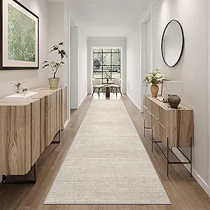Art&Tuft Non-Slip Runner Rug - 3x8 Runner Rug Washable Low-Pile Rugs Runners, Soft Distressed Carpet Runner for Bedroom Bathroom Kitchen Laundry Living Room, Beige
