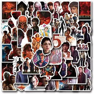60pcs Movies Stranger Things 5 Stickers Pack, Cartoon Stranger 5 Things 5 Style Waterproof Vinyl Stickers for Teenagers and Adults for Laptop Skateboard Phone Guitar Travel Case Bike
