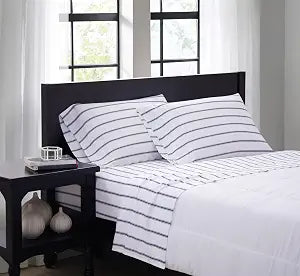 TRULY SOFT Ticking Stripe White and Navy Polyester 4-Piece Full Sheet Set, Stripe Themed, for Men and Women, Oeko-TEX Certified Confidence