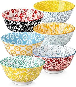 vancasso SELENE 24 oz Cereal Bowls set of 6, Ceramic Soup Bowls for Kitchen, Dishwasher & Microwave Oven Safe- for Cereal, Soup, Pasta, Salad, Pastel Floral Design Bowl Set