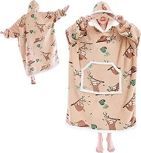 IFNOW Wearable Blanket Hoodie, Oversized Sherpa Fleece Hooded Blanket Sweatshirt with Eye Mask and Pocket, Comfy Long Flannel Blanket for Adults Men,Gifts for Women Mom Girlfriend, Sloth