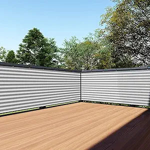 TANG 3' x 50' Balcony Privacy Screen Fence for Apartment Deck Railing, 200GSM Heavy Duty Block Outdoor Privacy Fencing Cover for Patio Porch Backyard Screens, Gray with White Stripes
