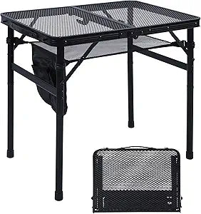 JOUYEK Camping Table, 2x1.3 FT Portable Folding Grill Table, Lightweight Height Adjustable Metal Tables with Mesh Desktop and Mesh Bag, Outdoor Tables for Camping, Picnic, Beach and BBQ, Black
