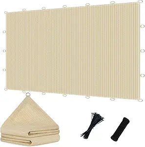 POYEE 90% 10x20ft Sun Shade Cloth with Reinforced Corner Webbing & D-Rings, Pergola Shade Cover  Breathable 200GSM HDPE Fabric for Patio, Garden, Deck & Backyard (Beige)