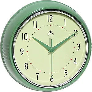 Infinity Instruments LTD. Retro 9 inch Silent Sweep Non-Ticking Mid Century Modern Kitchen Diner Wall Clock Quartz Movement Retro Wall Clock Decorative (Green)
