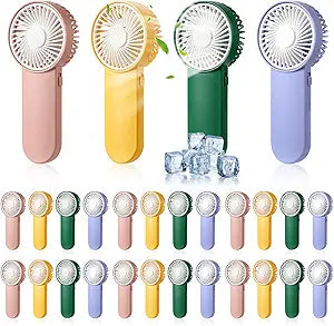 VZZNN 24 Pack Mini Portable Fan Multicolor Mini Fans Bulk Handheld Battery Operated 1 Speed for Neck Lash Makeup Women Men Office Travel Camping Indoor Outdoor Cooling Gift