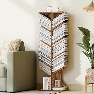 Hzuaneri Tree Bookshelf, 11 Tier Narrow Bookcase, Display Shelf, Book Organizer, Small Freestanding Book Shelf for Bedroom, Living Room, Home Office, Rustic Brown BC01601X