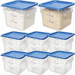 Lallisa 8 Pack 6 Qt Commercial Food Storage Containers with Lids Square Food Storage Container Clear Cereal Storage Containers for Kitchen Freezer Pantry Restaurant Flour Sugar(Blue Lids)