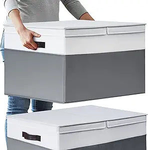2 Pack EXTRA LARGE Blanket Storage Baskets with Lids, 22x16x12 Closet Organizers Bins for Clothes Towel/ Storage Box with Lid Handles/ Stackable Decorative Fabric Bins for Living Room, Nursery