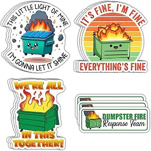Dumpster Fire Stickers, 12-Pcs Funny Waterproof Vinyl Decals for Laptop