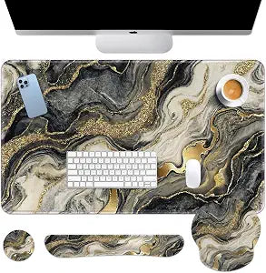 Britimes Keyboard Mouse Pad Set, 4 in 1 Desk Mat Set, Black Gold Marble