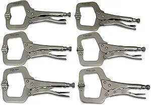 6 Pack - 11 C-Clamp Locking Pliers, Swivel Pads