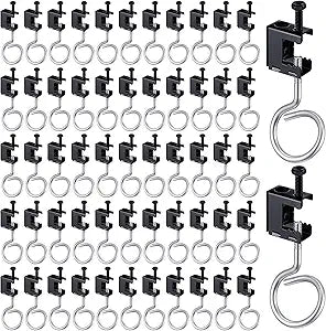 Tandefio 100 Set 1/4"-20 Spring Steel Beam Clamps Metal Beam Hangers Bolt on Clamp with Metal Machine Threaded Bridle Rings for Pipe Cable Woodworking Tool (Black,1 1/4 Inch Bridle Rings)