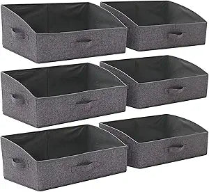TENABORT 6 Pack Trapezoid Large Foldable Closet Storage Bins with Handle, Fabric Storage Organizer Cube Colth Containers Linen Box Shelf Baskets for Clothes Clothing Shelves Wardrobe