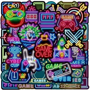 100pcs Neon Video Game Waterproof Vinyl Stickers - Gamer Decor & Party Favors Gifts for Laptop, Water Bottle, Skateboard