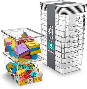 Sorbus Large Clear Plastic Bins with Lids  Stackable Organizer for Toys, Clothes, Medicine, Makeup, Closet, Art Supplies, Bathroom, Shoes  8 Pack