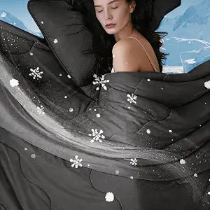 DOWNCOOL Cooling Comforter Queen Size, Blanket with Cooling Pillowcases | Summer Comforter for Hot Sleepers, 3-Piece Lightweight Bedding Set for Night Sweats,Grey 90x90