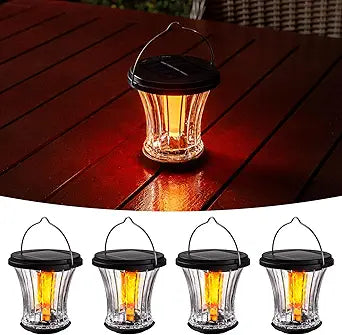 Glass Solar Lantern Outdoor Lights Waterproof, Flickering Flame Solar Lights with Modular Design, Auto On/Off Decorative Hanging Lanterns for Patio Garden Pathway Camping Deck Yard (4 Pack)