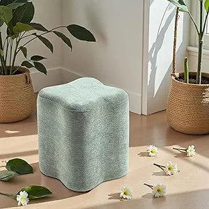 Get Set Style 14.4 Inch Flowers Shaped Ottoman,Modern Chenille Ottoman Vanity Stool for Living Room Comfortable Pouf,Stylish Sofa Foot Rest (Green)