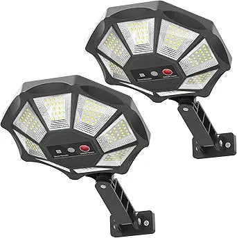 OKPRO Solar Lights Outdoor, 168LED 6500K Flood Light Dusk to Dawn, 8 Sides Solar Outdoor Lights with Motion Sensor, IP66 Waterproof Solar Street Lights Outdoor for Yard, Pools(2 Pack)